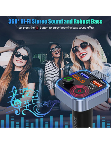 Adaptador FM LENCENT BT23 Cargador USB Rápido 20W Bluetooth 5.0