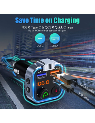 Adaptador FM LENCENT BT23 Cargador USB Rápido 20W Bluetooth 5.0