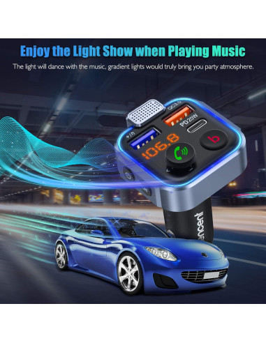 Adaptador FM LENCENT BT23 Cargador USB Rápido 20W Bluetooth 5.0