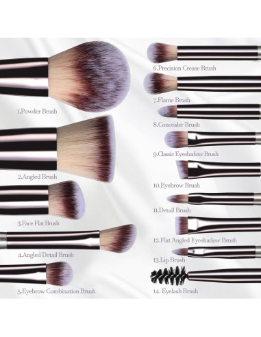 Conjunto de Brochas de Maquillaje BS-MALL 14 Pcs con Esponja