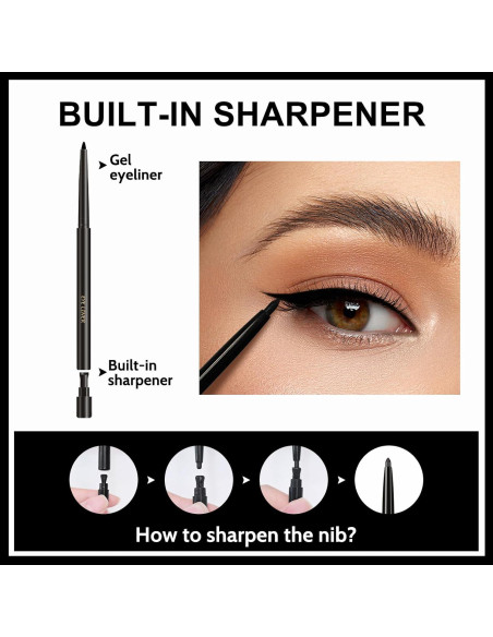 Delineador de Gel Negro Erinde 2PCS Impermeable con Sacapuntas