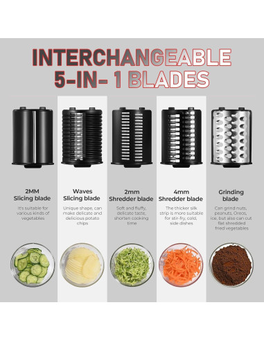 Rallador de Queso Eléctrico Silksway 250W con 5 Cuchillas