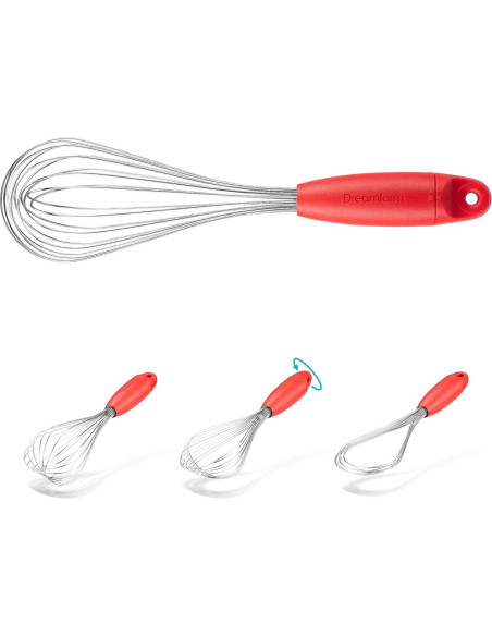 Batidor de Globo Dreamfarm Flisk Rojo - 3 en 1, Acero Inoxidable