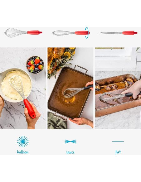 Batidor de Globo Dreamfarm Flisk Rojo - 3 en 1, Acero Inoxidable