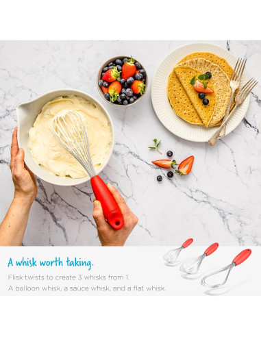 Batidor de Globo Dreamfarm Flisk Rojo - 3 en 1, Acero Inoxidable