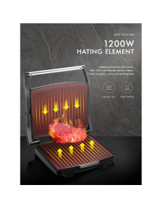 Prensa Panini Yabano 1200W Acero Inoxidable Antiadherente 2