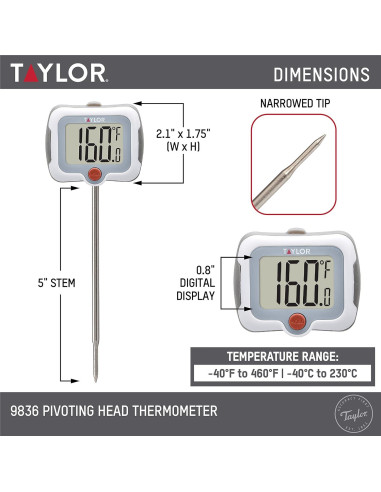 Termómetro Digital Taylor para Cocina con Pantalla LCD 15.88 cm