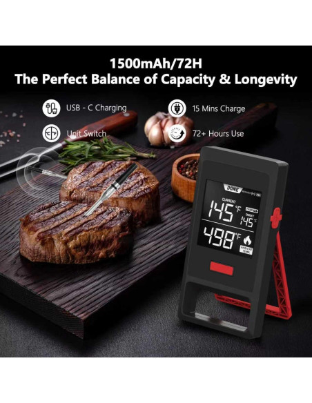 Termómetro de Carne Inalámbrico NADEZHDA con Sonda Recargable