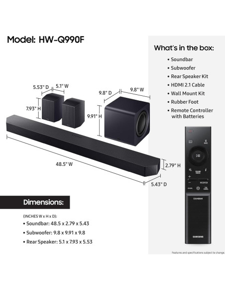 Barra de Sonido Samsung HW-Q990F 11.1.4 Canales con Subwoofer