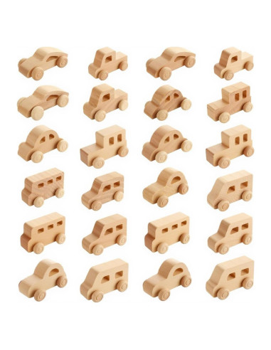 Kit 24 Coches de Madera DIY Oungy para Pintar 7.1x4.3 cm