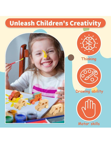 Kit 24 Coches de Madera DIY Oungy para Pintar 7.1x4.3 cm