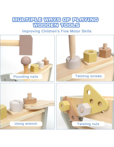 Kit de Herramientas Montessori para Niños - Caja de Madera Amarilla