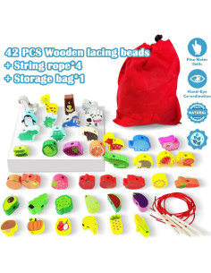 Juego de Enhebrar de Madera 46 PCS Exinddea para Niños 3-6 Años 2