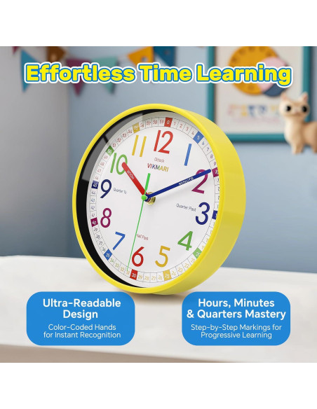 Reloj de Aprendizaje VIKMARI 20 cm Silencioso para Niños