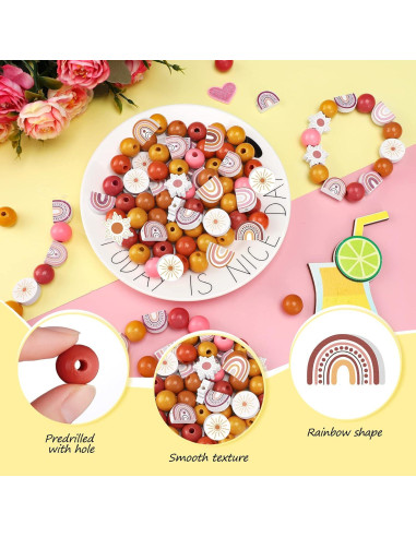 200 Perlas de Madera Arcoíris Waydress para Manualidades DIY
