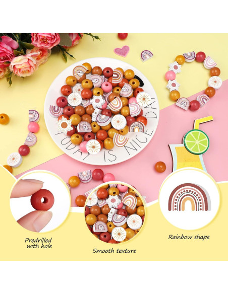 200 Perlas de Madera Arcoíris Waydress para Manualidades DIY