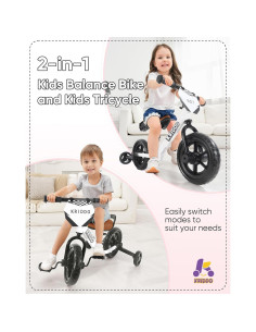 Triciclo 2-en-1 KRIDDO para Niños Blanco - Bicicleta de Equilibrio 2