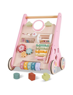 Andador de Madera AmazingJoy Rosa para Bebés 12-36 Meses