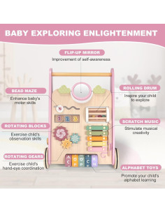 Andador de Madera AmazingJoy Rosa para Bebés 12-36 Meses 2