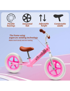 Bicicleta de Equilibrio SIMEIQI 12" Rosa Ajustable para Niños 2
