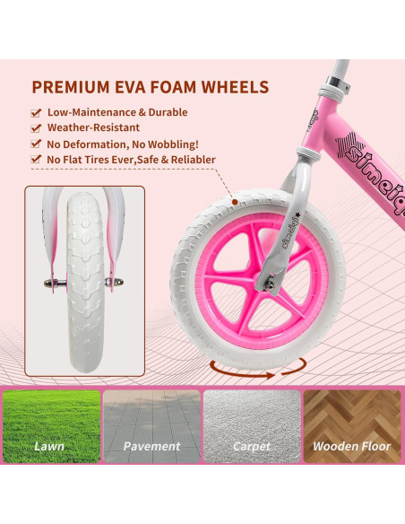 Bicicleta de Equilibrio SIMEIQI 12" Rosa Ajustable para Niños