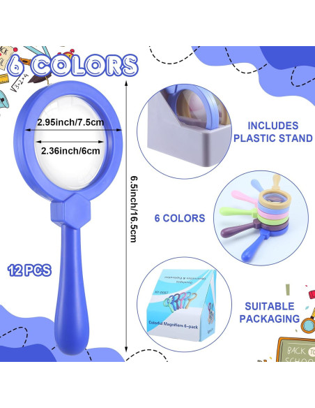 12 Lupas de Mano para Niños Saysurey 3.5x Irrompibles