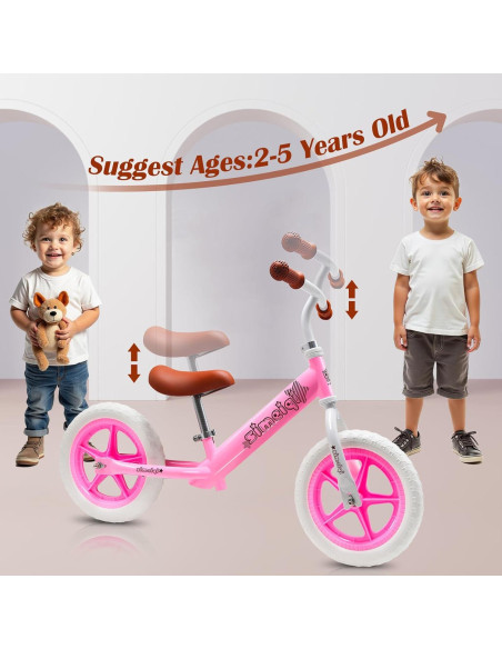Bicicleta de Equilibrio SIMEIQI 12" Rosa Ajustable para Niños