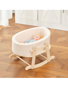 Cuna de Muñeca de Madera + Juego de Cuidado de Bebé 4 en 1 2