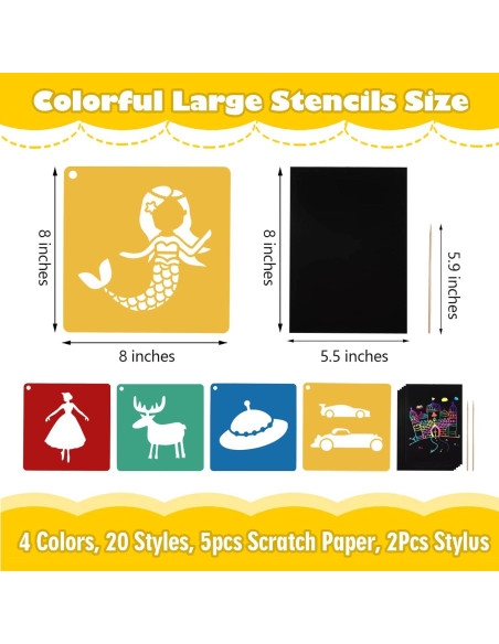 20 Plantillas de Dibujo ViikiFain 20x20 cm + 5 Hojas de Papel