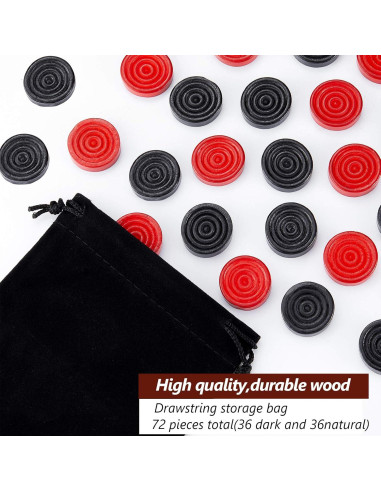 72 Fichas de Damas de Madera Skylety 2.69 cm Rojo y Negro