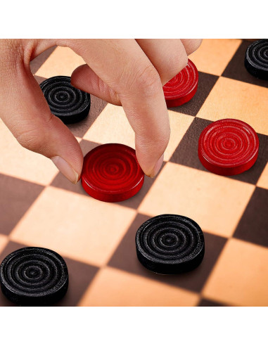 72 Fichas de Damas de Madera Skylety 2.69 cm Rojo y Negro