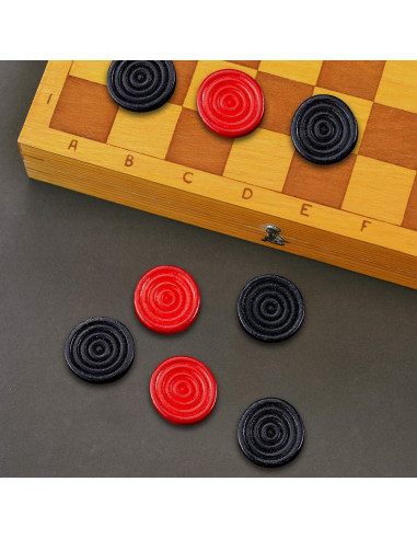 72 Fichas de Damas de Madera Skylety 2.69 cm Rojo y Negro