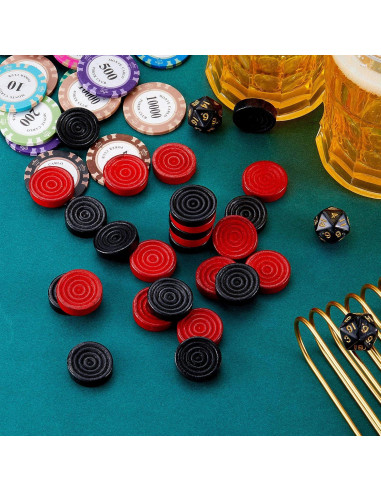72 Fichas de Damas de Madera Skylety 2.69 cm Rojo y Negro