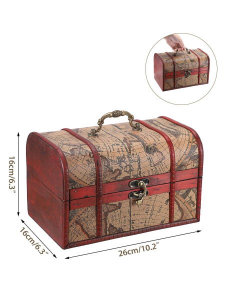 Cofre del Tesoro Vintage ELLDOO - Caja de Almacenamiento Madera 26x16x16 cm