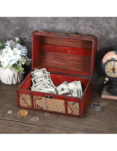 Cofre del Tesoro Vintage ELLDOO - Caja de Almacenamiento Madera 26x16x16 cm