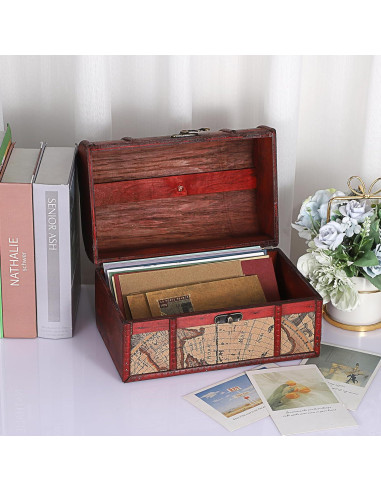 Cofre del Tesoro Vintage ELLDOO - Caja de Almacenamiento Madera 26x16x16 cm