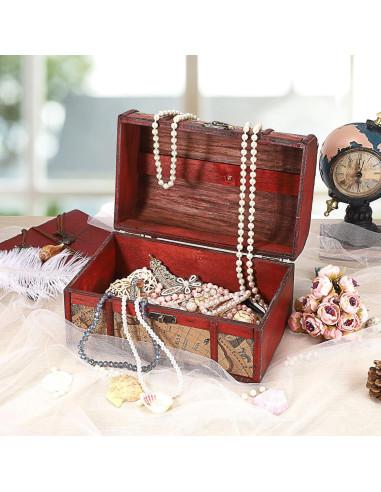 Cofre del Tesoro Vintage ELLDOO - Caja de Almacenamiento Madera 26x16x16 cm