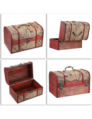 Cofre del Tesoro Vintage ELLDOO - Caja de Almacenamiento Madera 26x16x16 cm