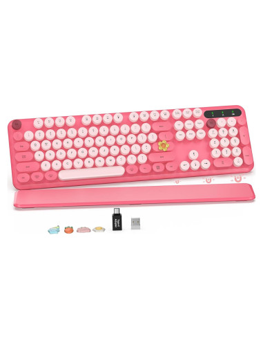 Teclado Inalámbrico Retro SABLUTE Rosa con Reposamuñecas
