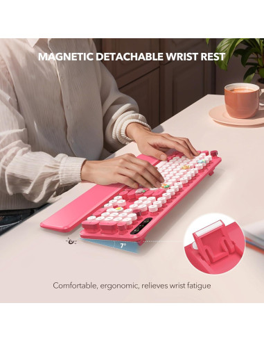 Teclado Inalámbrico Retro SABLUTE Rosa con Reposamuñecas