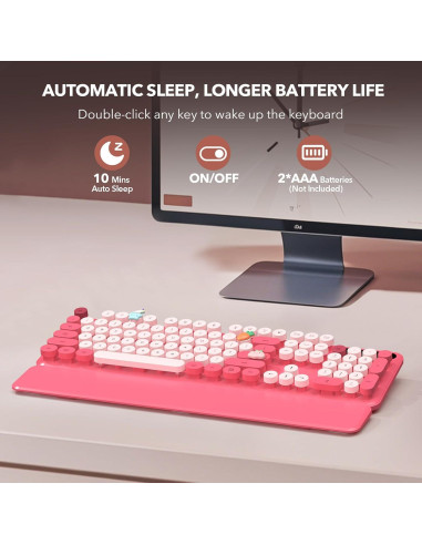 Teclado Inalámbrico Retro SABLUTE Rosa con Reposamuñecas