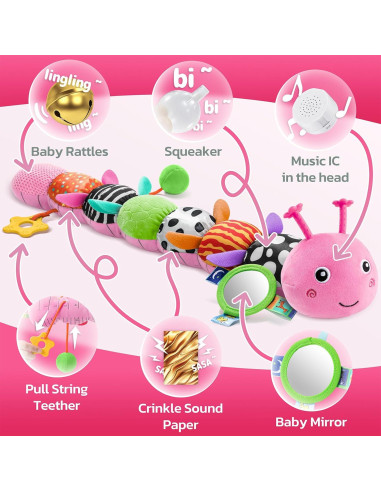 Juguete Sensorial Oruga de Peluche HEMRLY Rosa 0-6 Meses