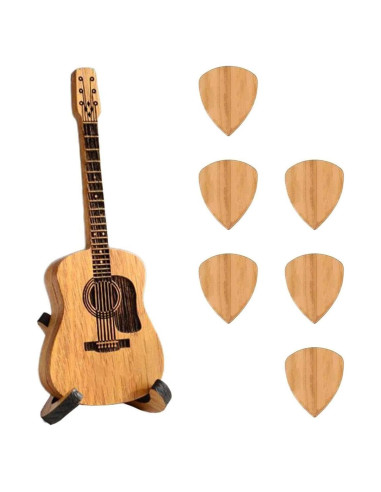 Caja de Púas de Guitarra de Madera con 6 Púas - Regalo Ideal