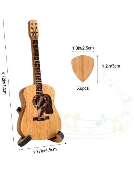 Caja de Púas de Guitarra de Madera con 6 Púas - Regalo Ideal