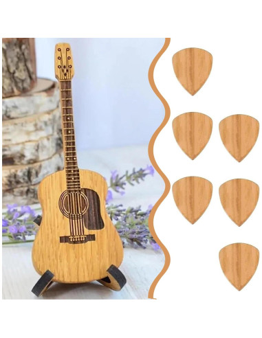 Caja de Púas de Guitarra de Madera con 6 Púas - Regalo Ideal