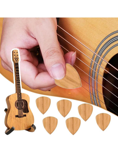 Caja de Púas de Guitarra de Madera con 6 Púas - Regalo Ideal