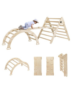 Conjunto Triángulo Pikler 5 en 1 EDOSTORY para Niños - Madera Natural