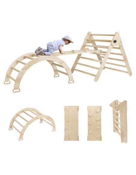 Conjunto Triángulo Pikler 5 en 1 EDOSTORY para Niños - Madera Natural