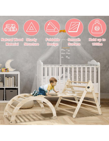 Conjunto Triángulo Pikler 5 en 1 EDOSTORY para Niños - Madera Natural
