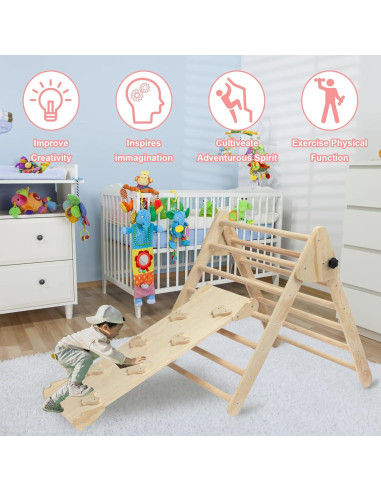 Conjunto Triángulo Pikler 5 en 1 EDOSTORY para Niños - Madera Natural